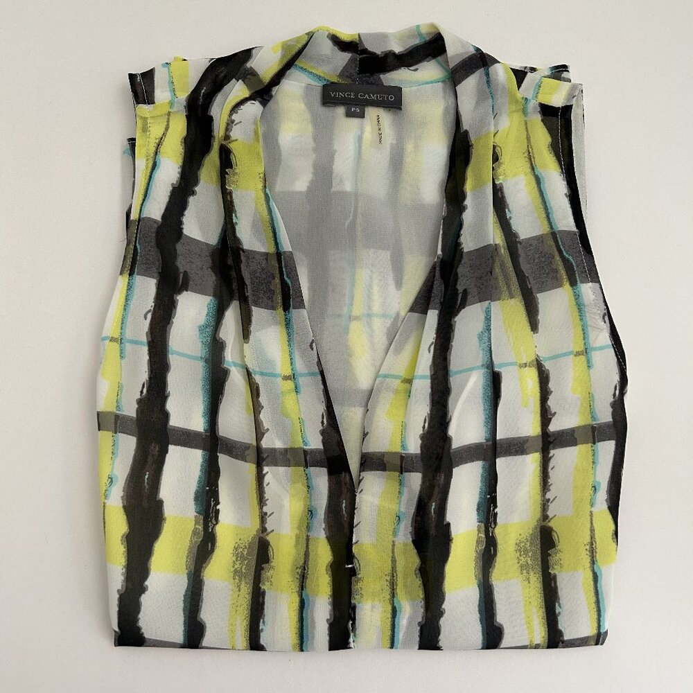 Vince Camuto Geometric Print Sleeveless Blouse Ladies Petite Small Black Yellow